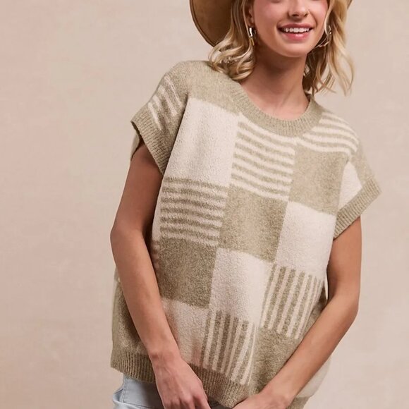 BiBi Checker‎ With Stripes Pattern Sleeveless Sweater - Picture 3 of 5